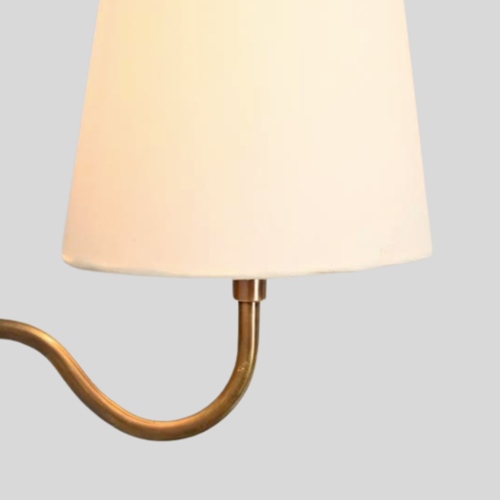 Small Curved Arm Linen Shade Sconce - Brass Bedside Wall Lamp