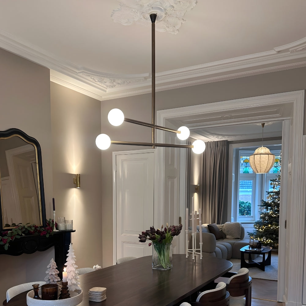 Brass Chandelier Ceiling Light Glass Globe - 4 Light Dining Room