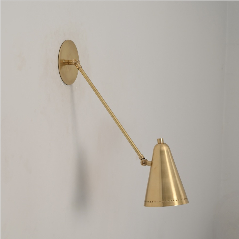Brass Cone Shade with Perforated Rim - Swing Arm Wall Sconce