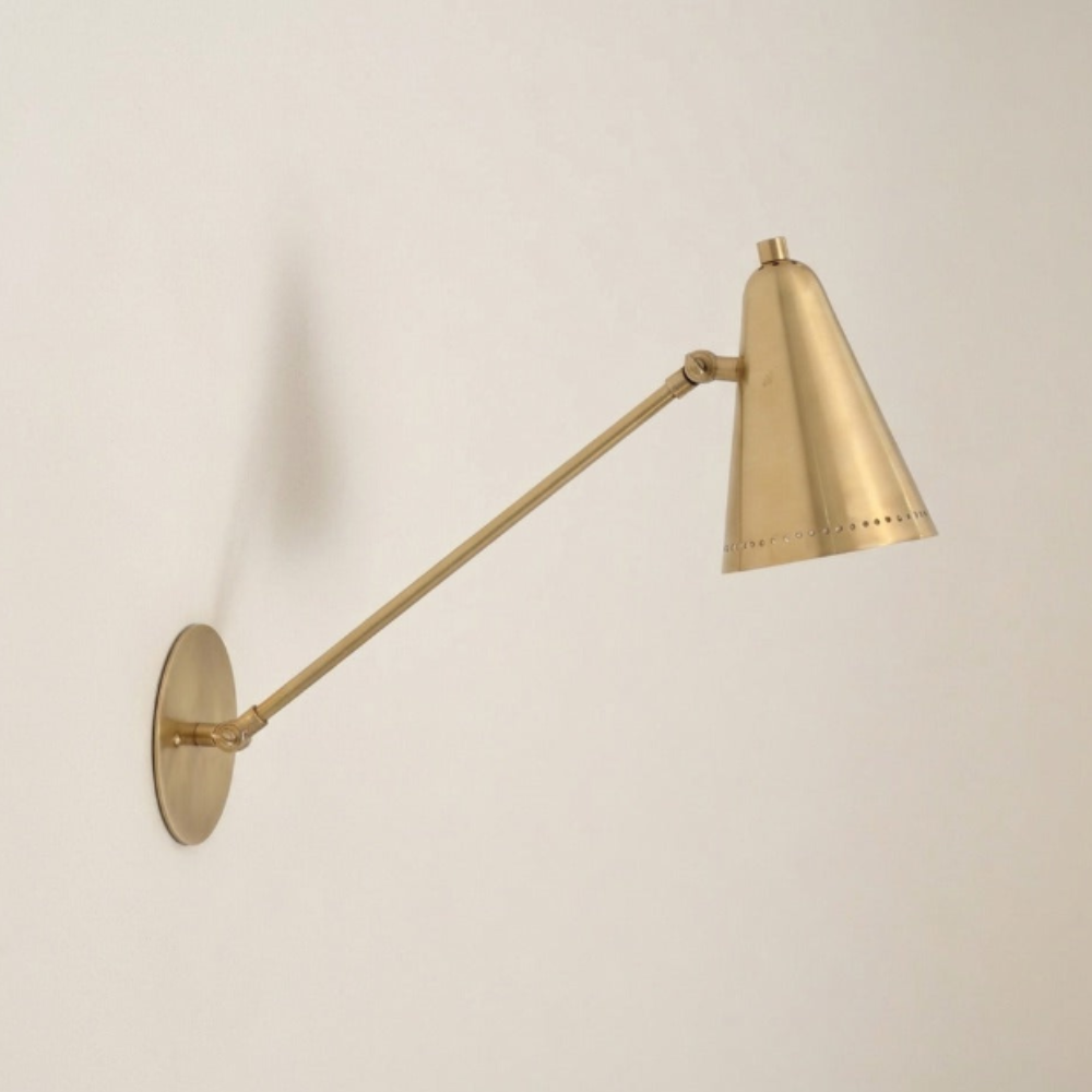 Brass Cone Shade with Perforated Rim - Swing Arm Wall Sconce