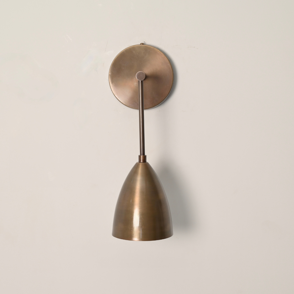 Wall Pendant Light Sconce - Brass Bell Shade & Right Angle Arm
