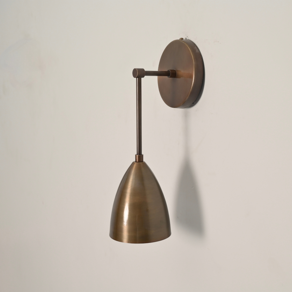 Wall Pendant Light Sconce - Brass Bell Shade & Right Angle Arm
