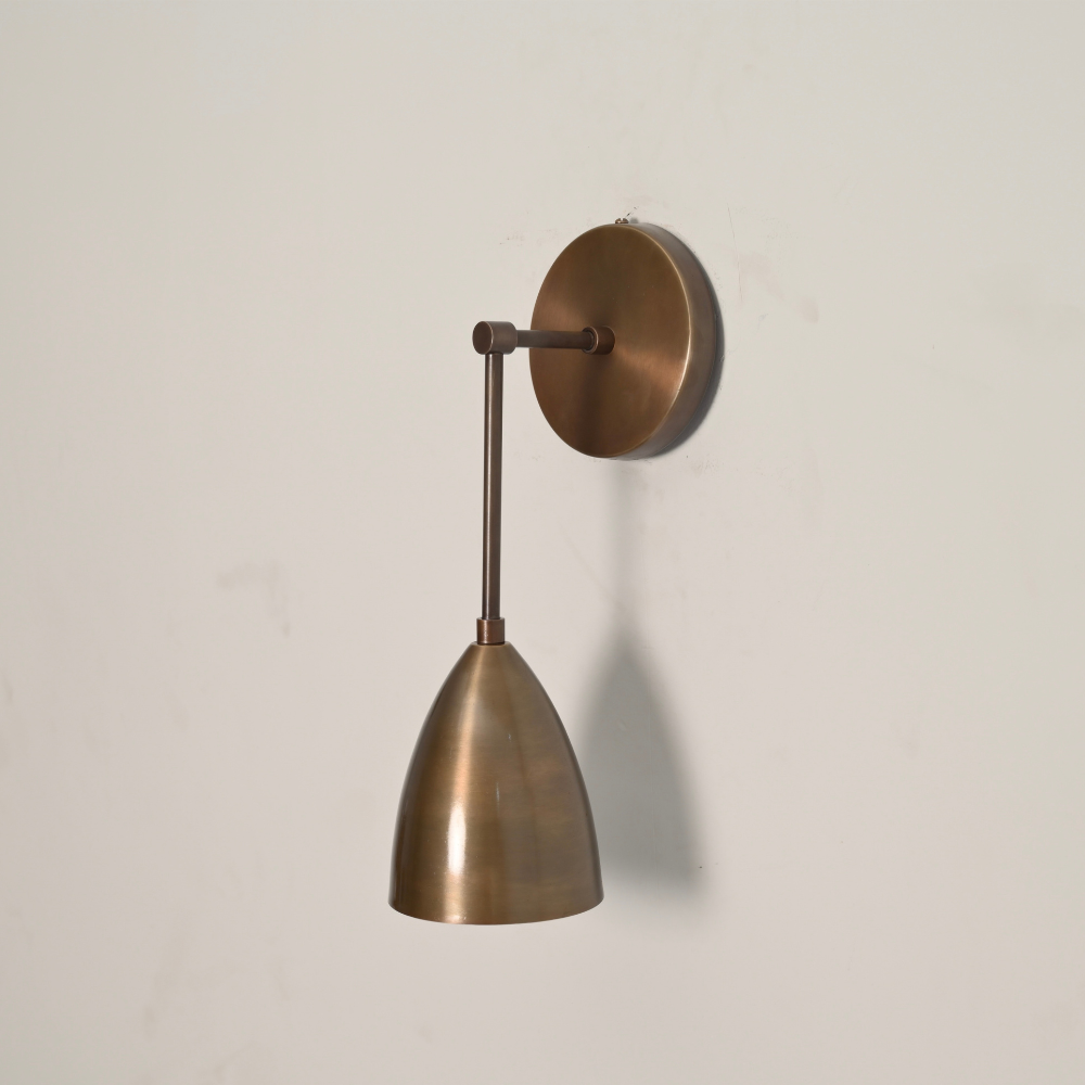 Wall Pendant Light Sconce - Brass Bell Shade & Right Angle Arm
