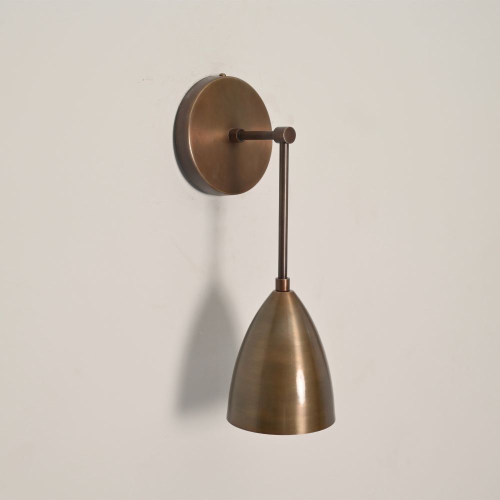 Wall Pendant Light Sconce - Brass Bell Shade & Right Angle Arm
