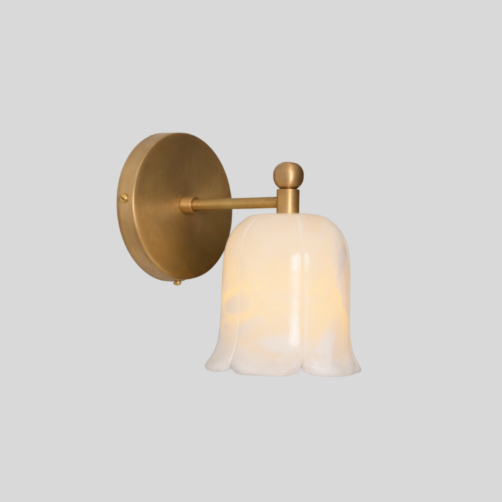 Modern Alabaster Flower Sconce - Brass Bellflower Shade Wall Lamp