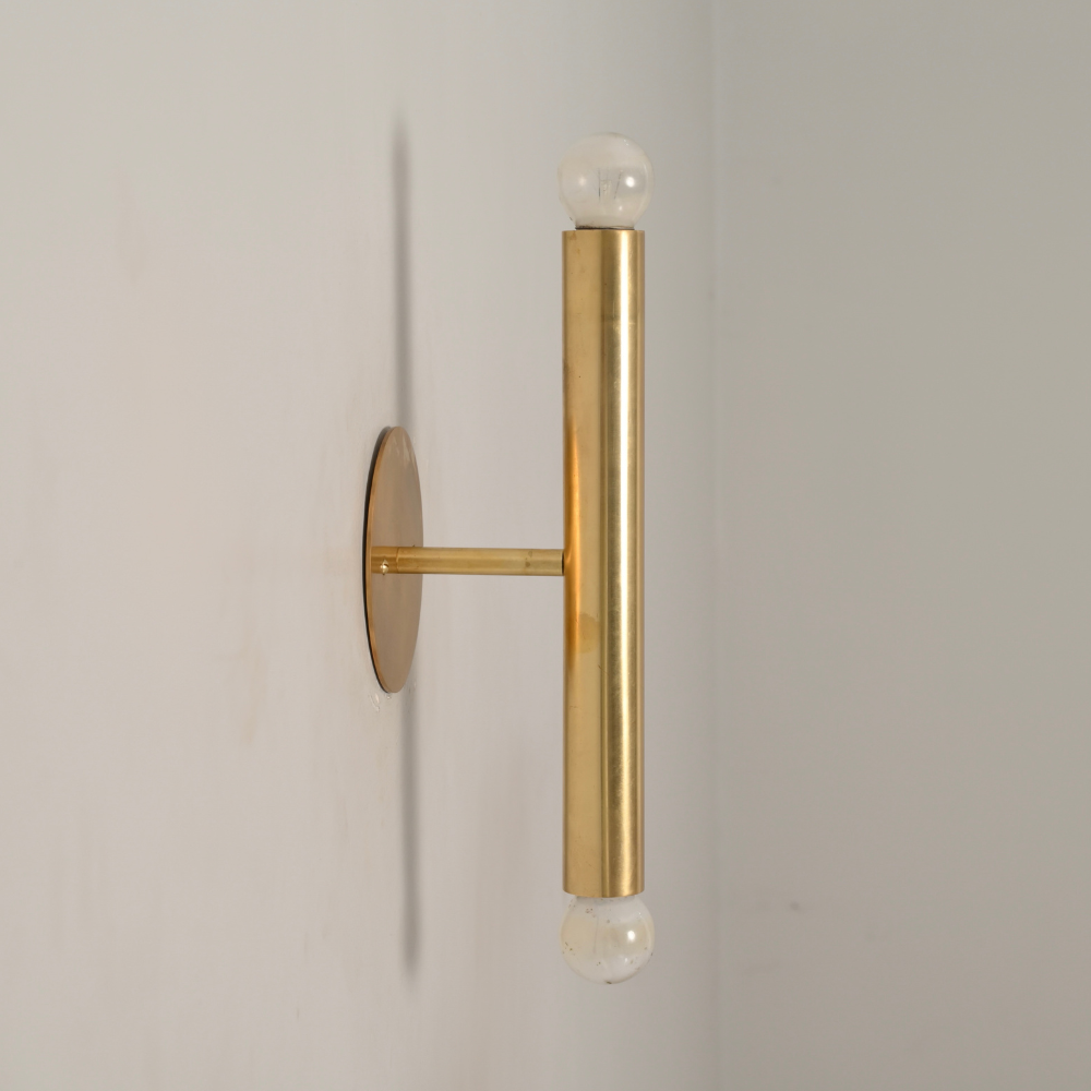 Slim Brass Cylinder Tube Sconce - 2 Light Bare Bulb Vertical Wall Lamp