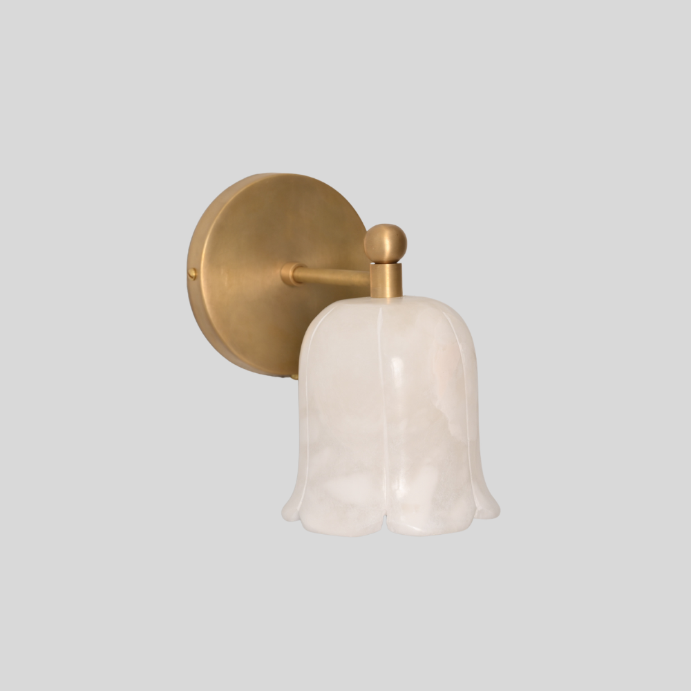 Modern Alabaster Flower Sconce - Brass Bellflower Shade Wall Lamp