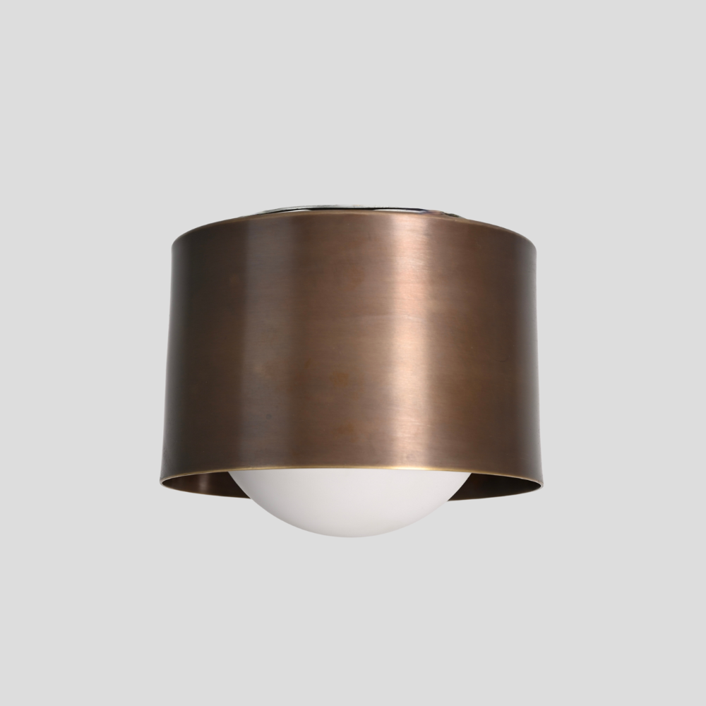 Modern Antique Brass ceiling spotlight with frosted glass globe, handmade lighting