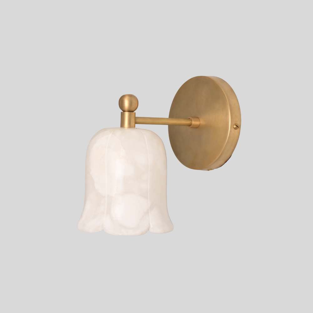 Modern Alabaster Flower Sconce - Brass Bellflower Shade Wall Lamp
