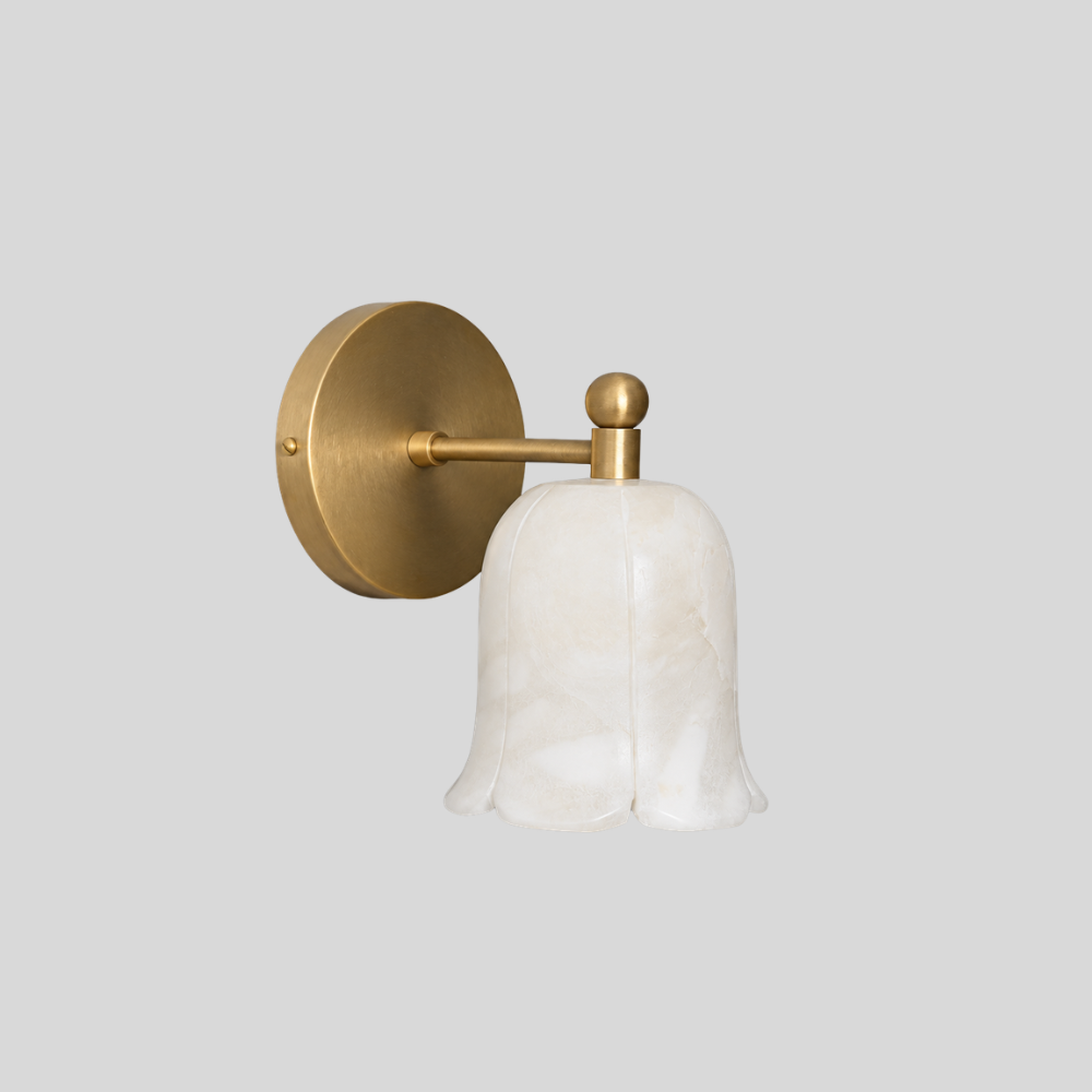Modern Alabaster Flower Sconce - Brass Bellflower Shade Wall Lamp
