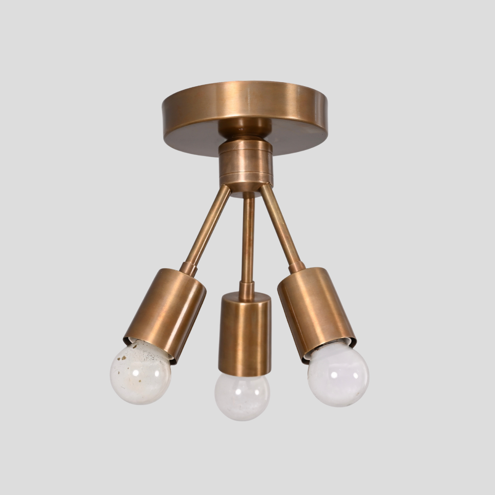 Mid Century Brass Tripod Globe Ceiling Light - 3 Glass Globe Semi Flush Mount