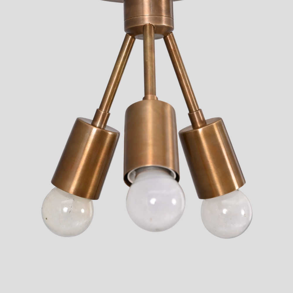 Mid Century Brass Tripod Globe Ceiling Light - 3 Glass Globe Semi Flush Mount