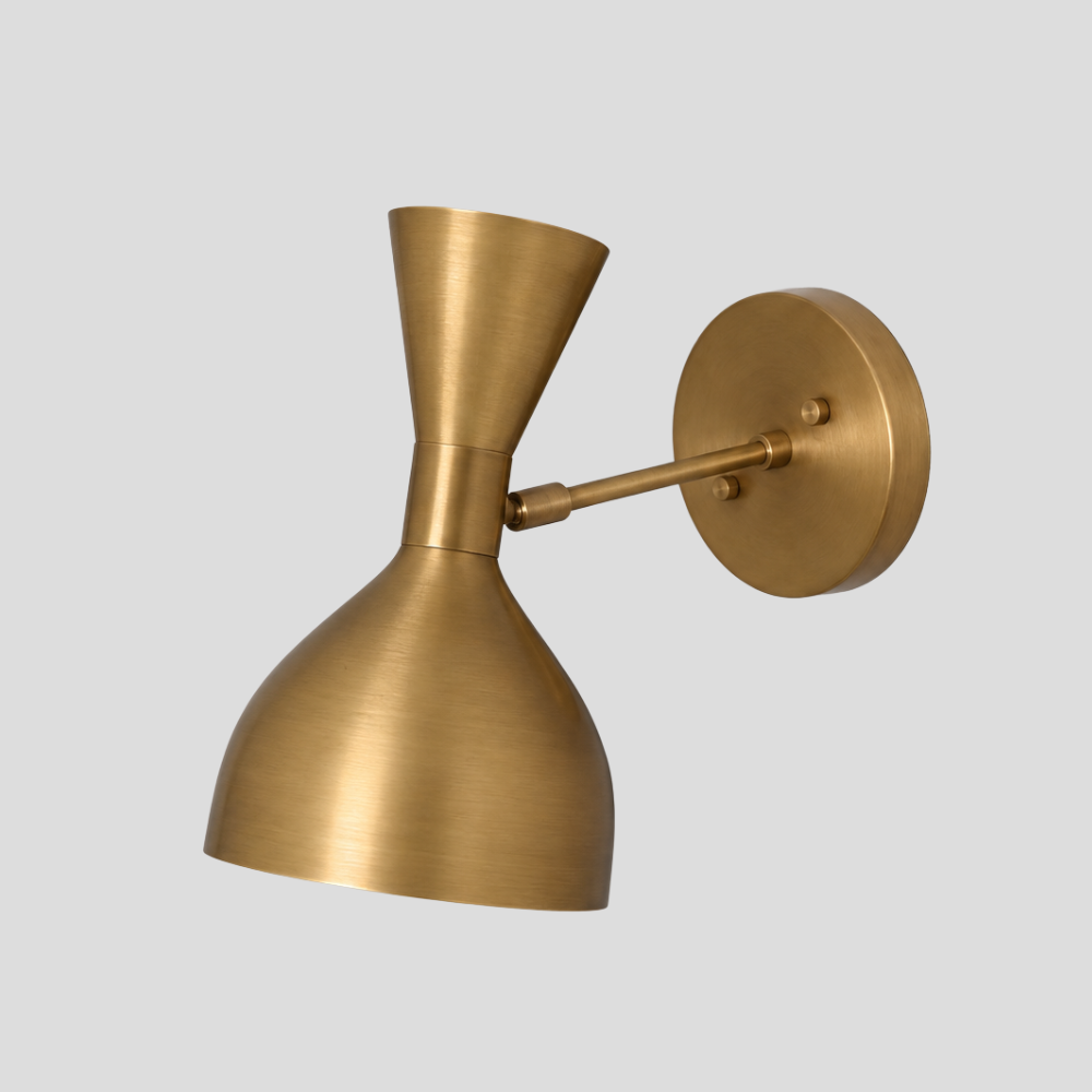 Adjustable Brass Hourglass Wall Lamp - Mid Century Double Cone Sconce