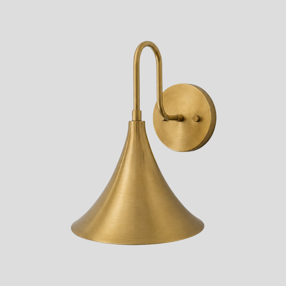 Brass Trumpet Shade Wall Lamp - Mid Century Gooseneck Sconce