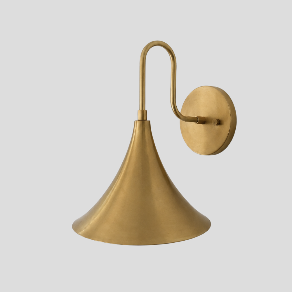 Brass Trumpet Shade Wall Lamp - Mid Century Gooseneck Sconce