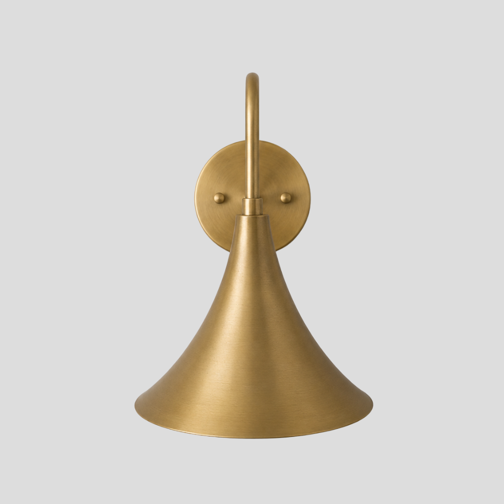 Brass Trumpet Shade Wall Lamp - Mid Century Gooseneck Sconce