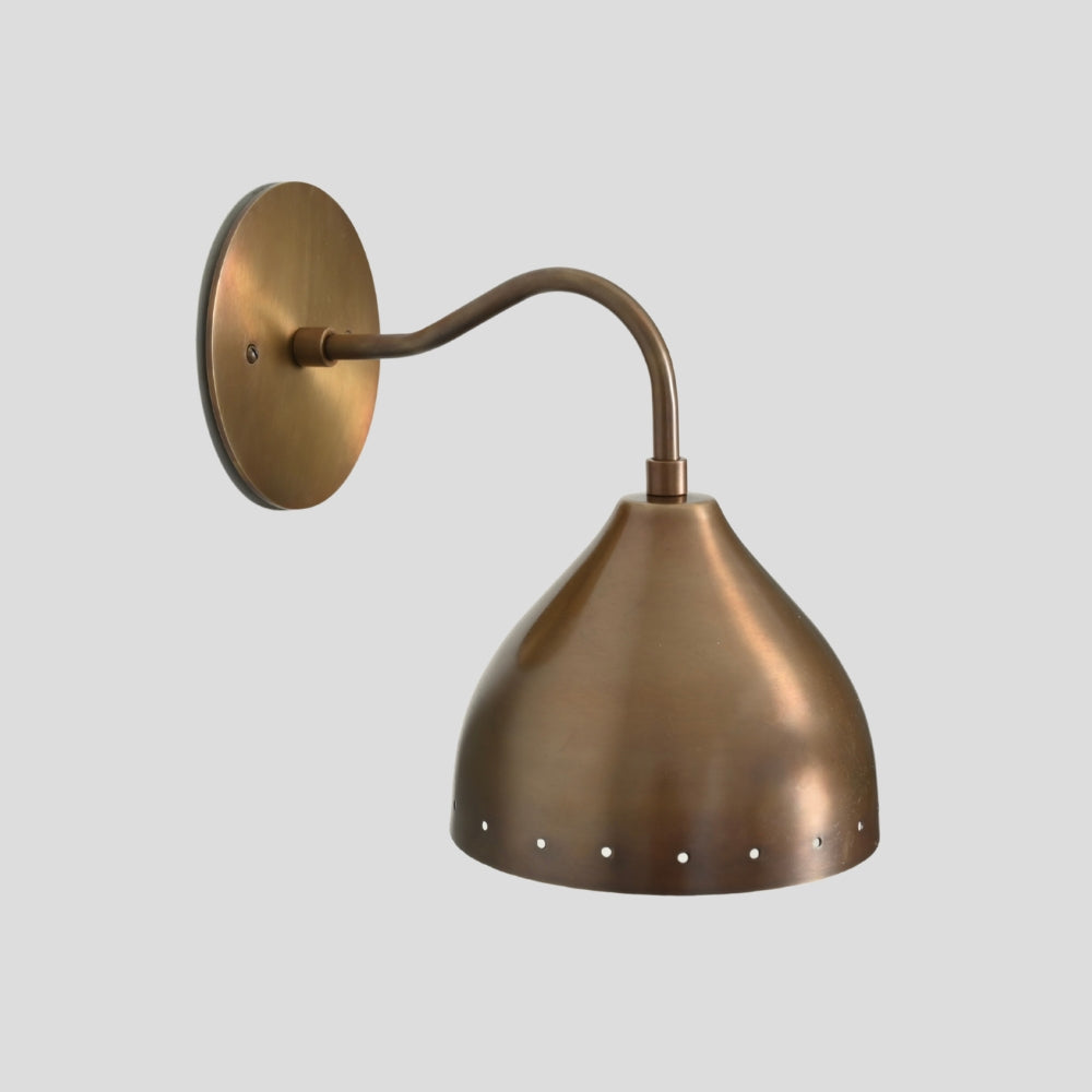 Antique Brass Wall Sconce Perforated Shade Handmade Mid Century Modern Wall Lamp Vintage Brass Light Fixture