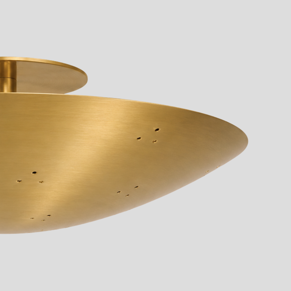 Large Perforated Brass Dome Chandelier - Vintage 6 Light Ceiling Light