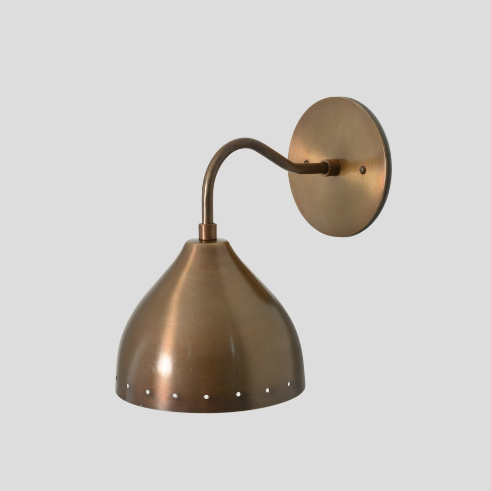 Antique Brass Wall Sconce Perforated Shade Handmade Mid Century Modern Wall Lamp Vintage Brass Light Fixture