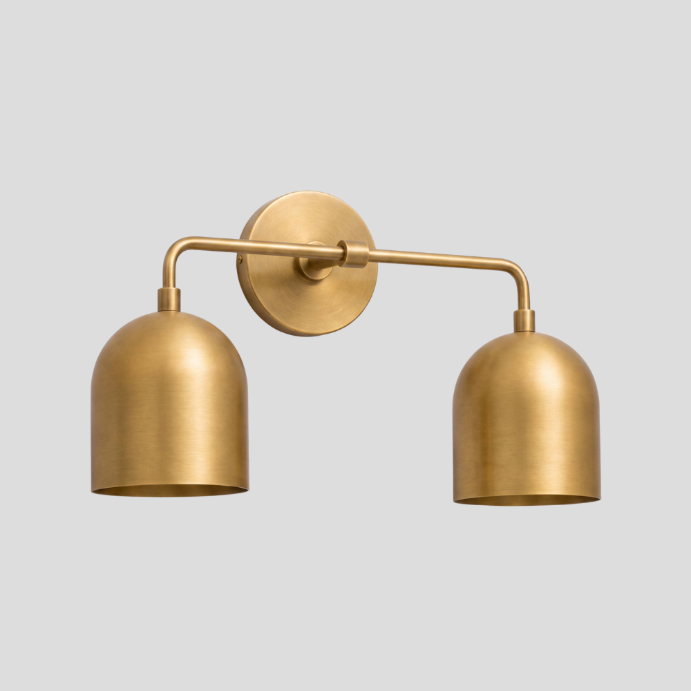 Double Brass Dome Vanity Light - Mid Century Two Bell Wall Sconce