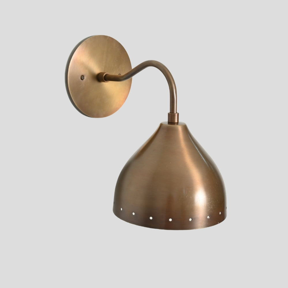 Antique Brass Wall Sconce Perforated Shade Handmade Mid Century Modern Wall Lamp Vintage Brass Light Fixture