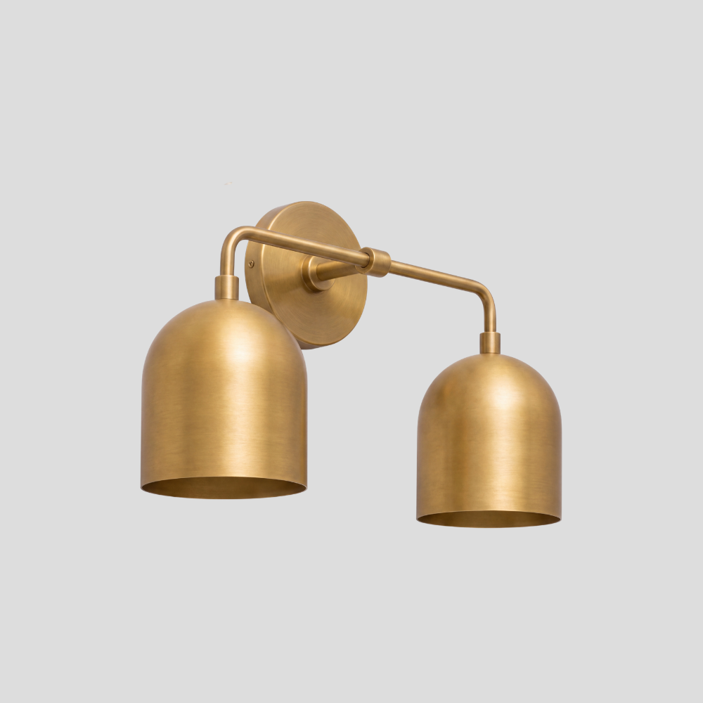 Double Brass Dome Vanity Light - Mid Century Two Bell Wall Sconce
