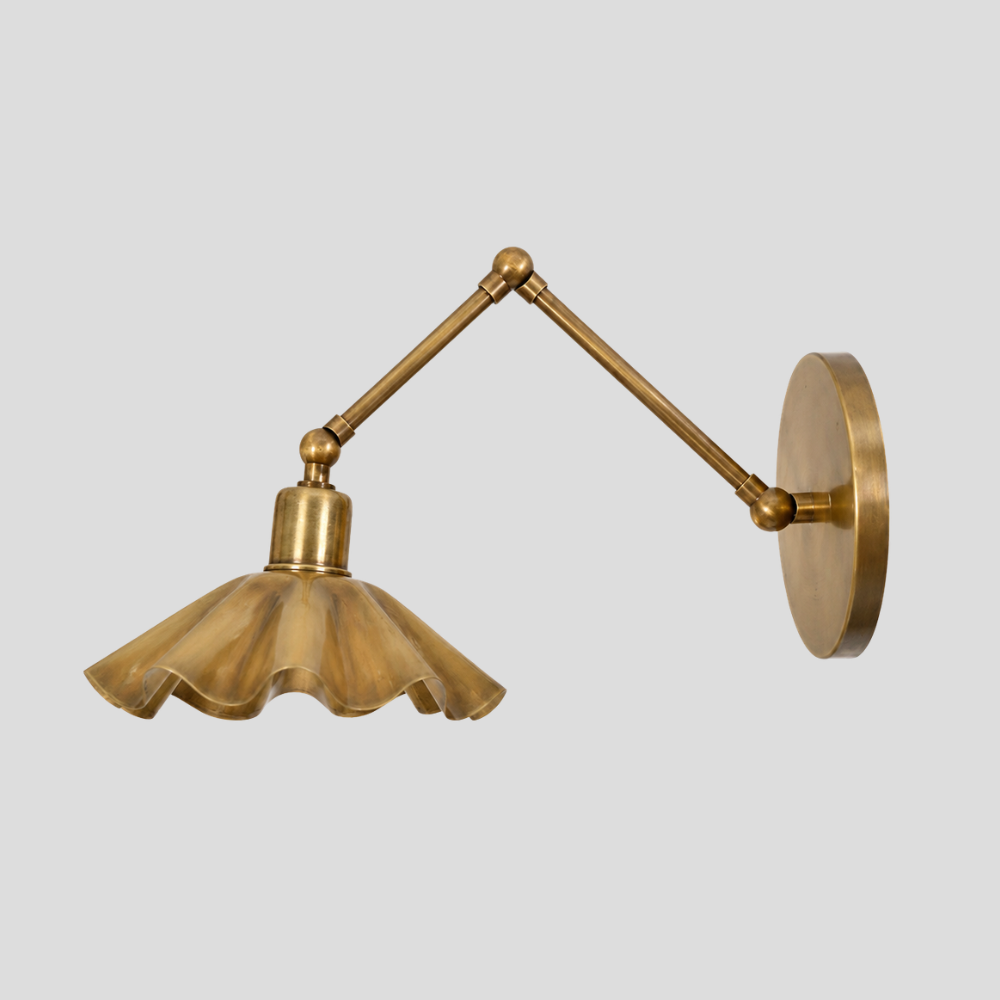 Articulated Brass Flower Wall Lamp - Ruffled Swing Arm Sconce