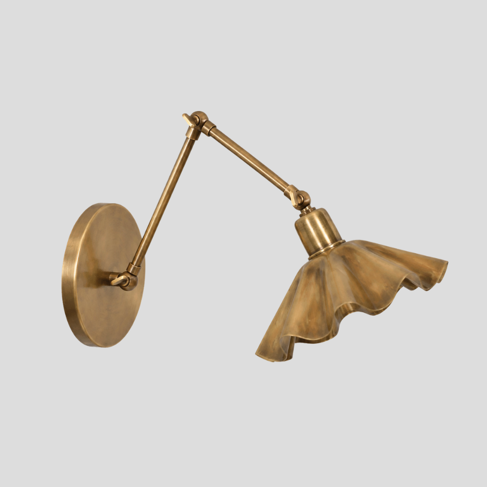 Articulated Brass Flower Wall Lamp - Ruffled Swing Arm Sconce