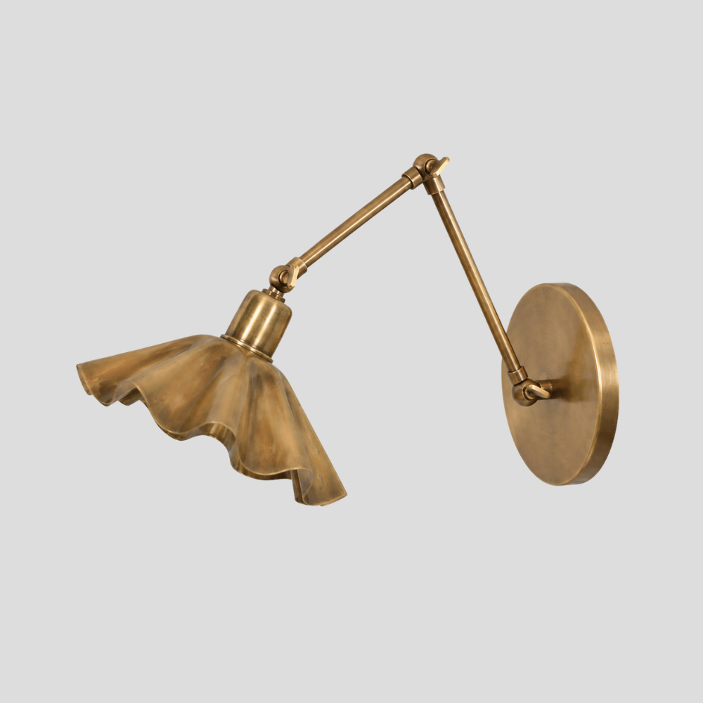 Articulated Brass Flower Wall Lamp - Ruffled Swing Arm Sconce