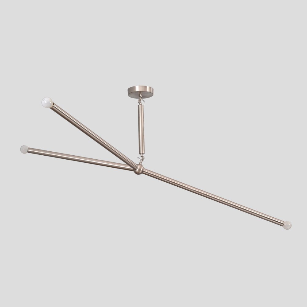 Modern polished chrome ceiling light with three handmade arms pendant