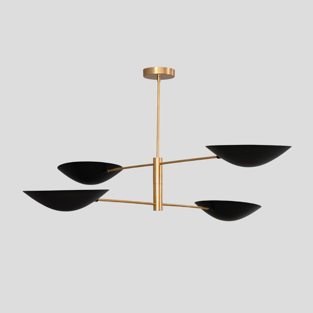 4 Light Linear Brass Chandelier - Modern Black Dome Ceiling Light
