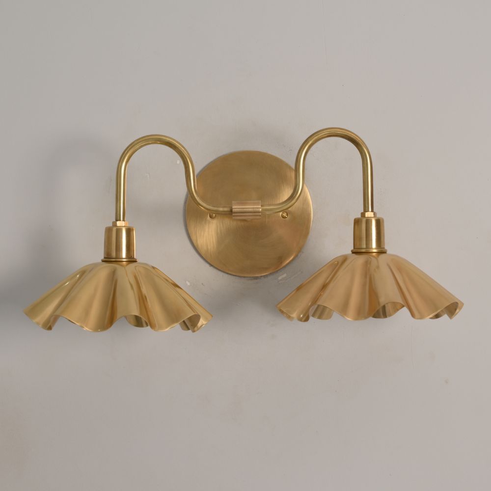 Double Flower Wall Sconce - Raw Brass Vanity Light
