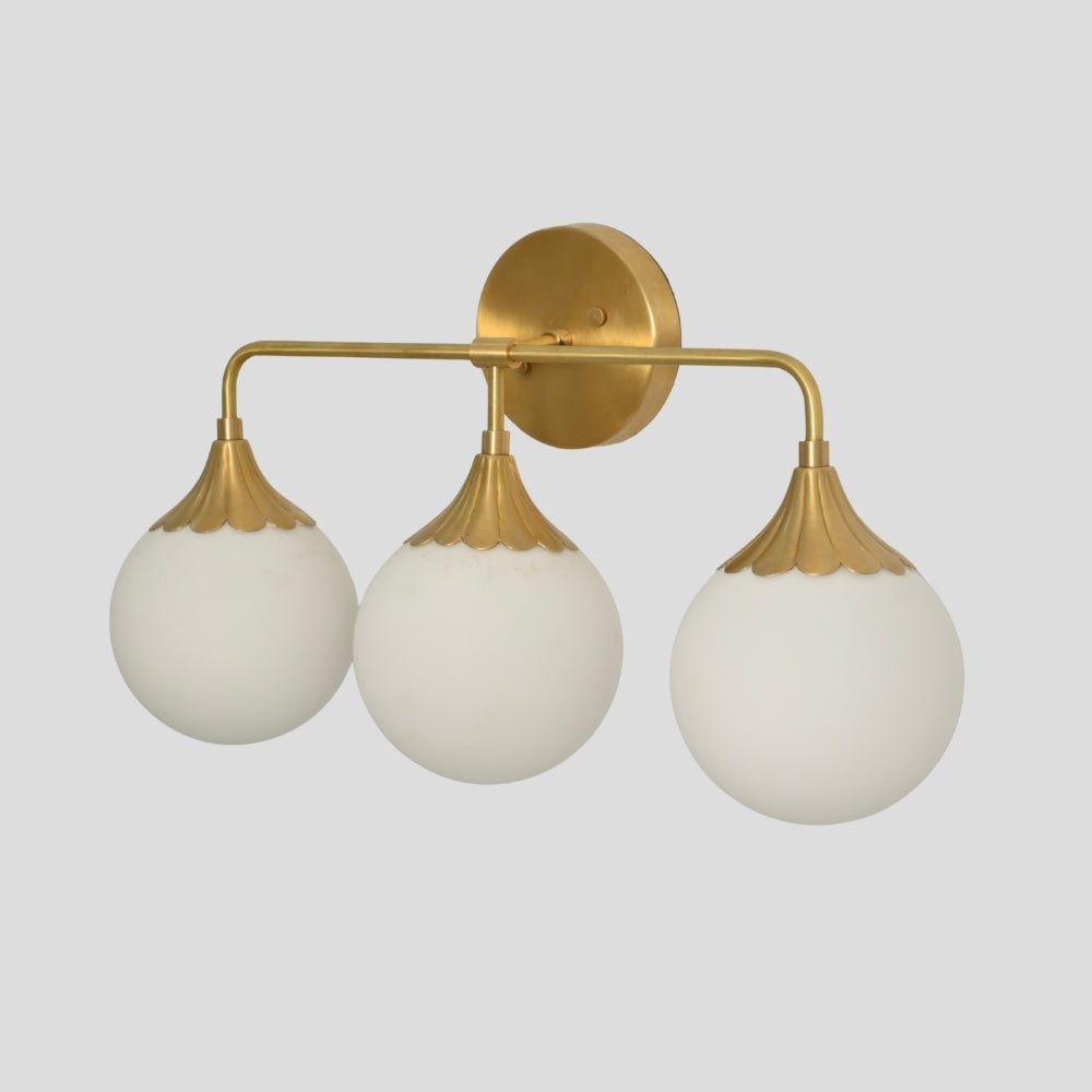 Vanity Light Brass Bathroom Wall Sconce - 3 Glass Globe