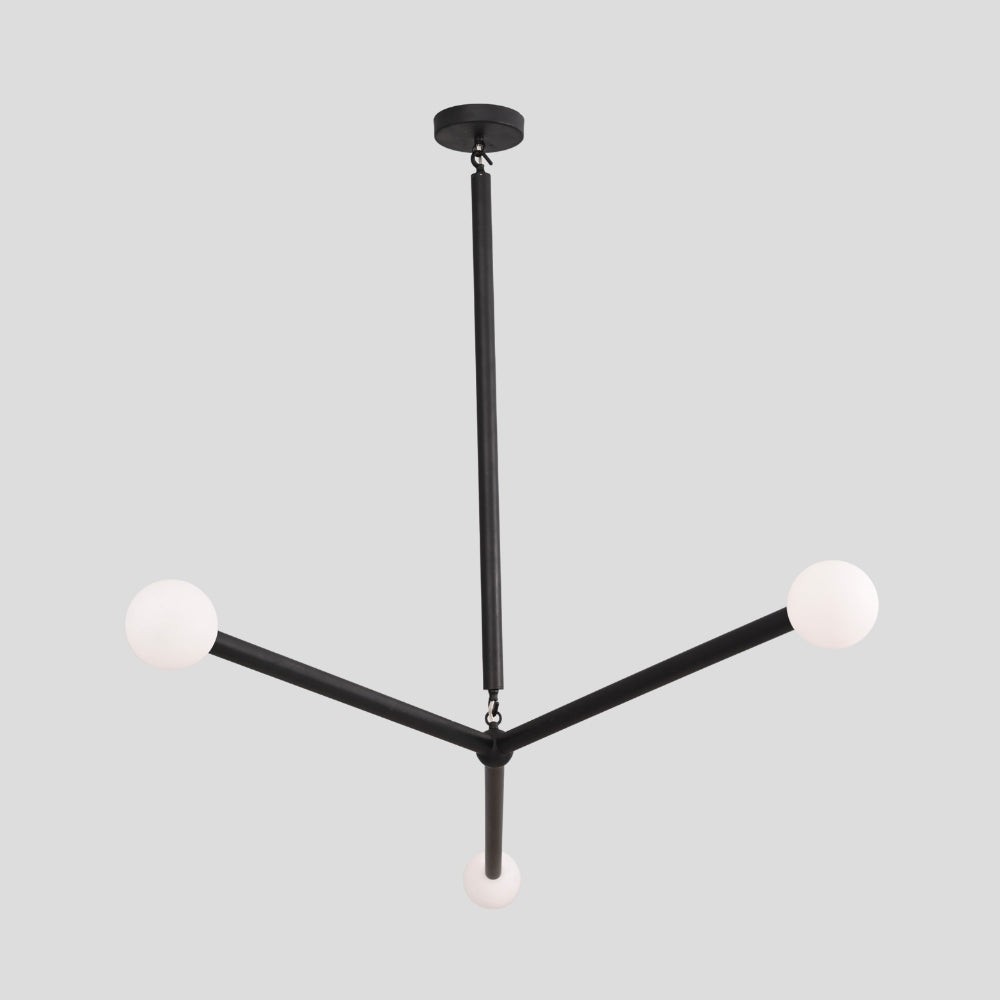 Matt Black Orb Chandelier - Three Arm Pendant Light
