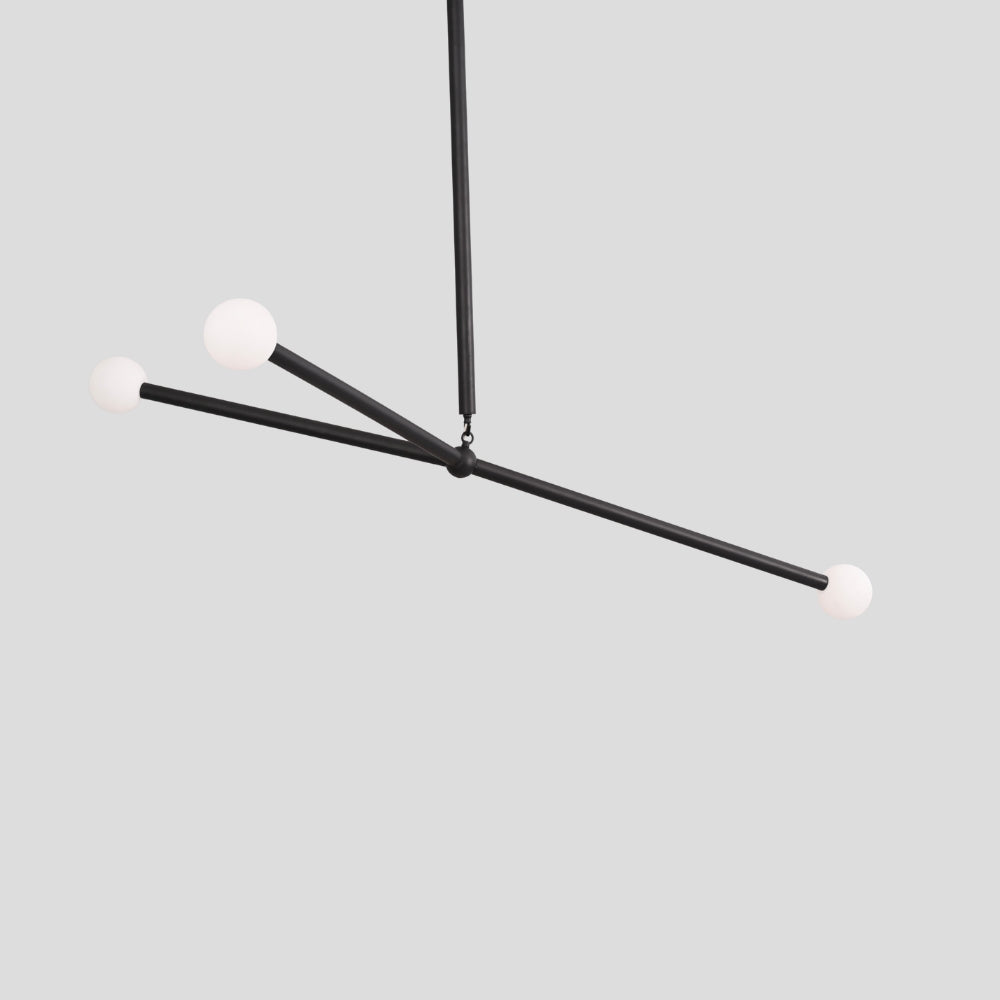 Matt Black Orb Chandelier - Three Arm Pendant Light
