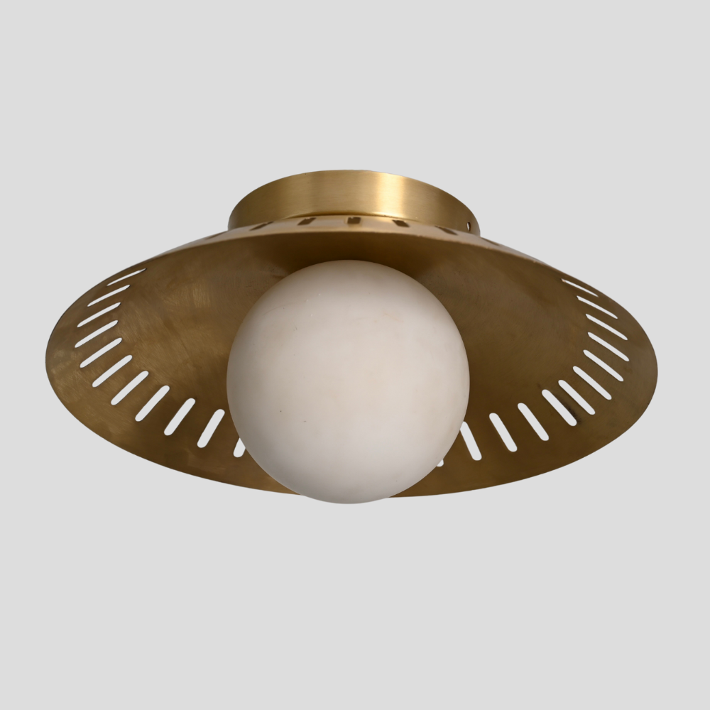 Modern Flush Mount Globe - Perforated Brass Shade