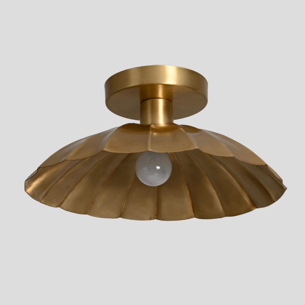 Mid-Century Brass Flush Mount - Petal Shade