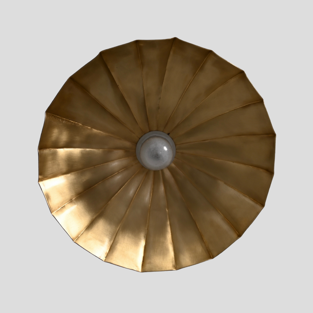 Mid-Century Brass Flush Mount - Petal Shade