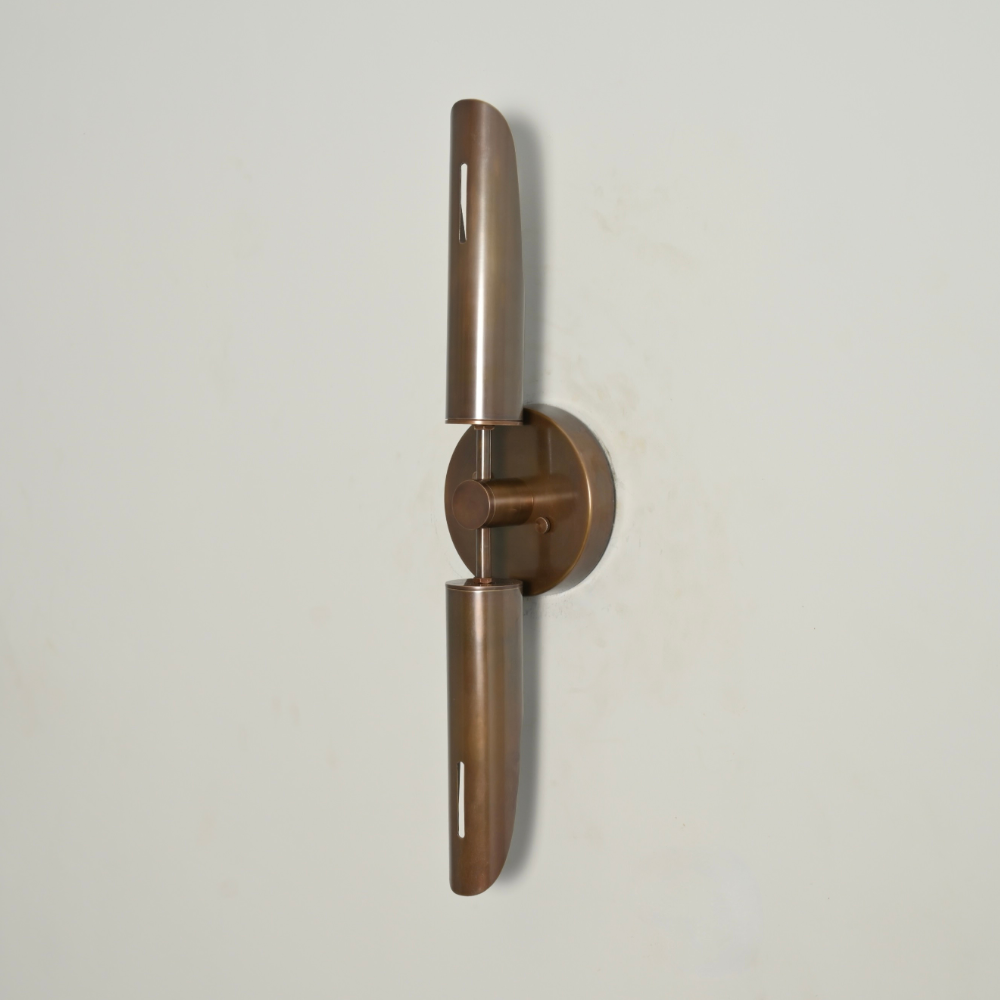 Two Light Brass Tube Wall Sconce - Double Vertical Cylinder Wall Lamp