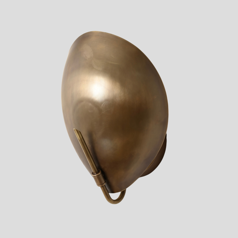 Modern Oval Curved Sconce - Mid Century Brass Leaf Shade Wall Lamp