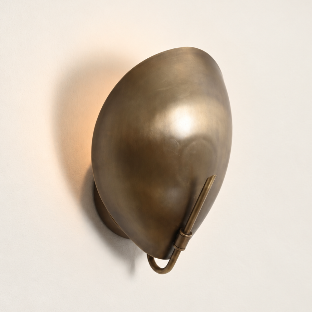 Modern Oval Curved Sconce - Mid Century Brass Leaf Shade Wall Lamp