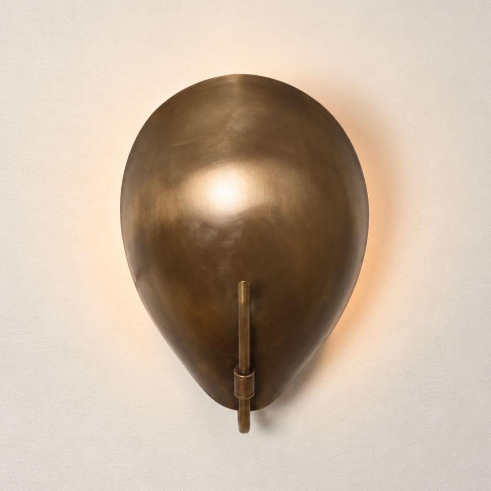Modern Oval Curved Sconce - Mid Century Brass Leaf Shade Wall Lamp