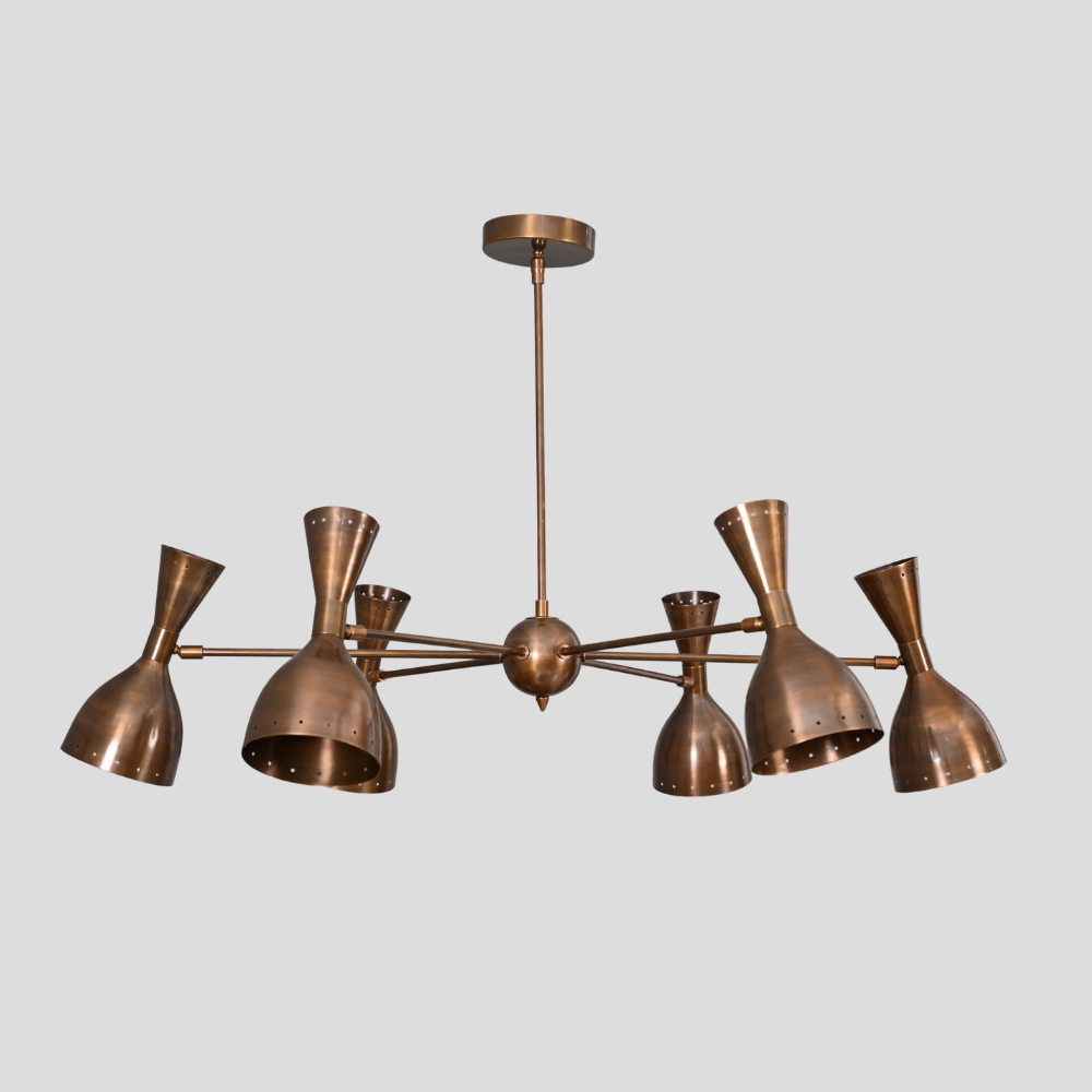 6 Light Brass Sputnik Chandelier - Perforated Shade Ceiling Light
