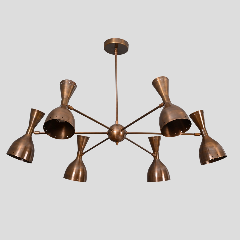 6 Light Brass Sputnik Chandelier - Perforated Shade Ceiling Light