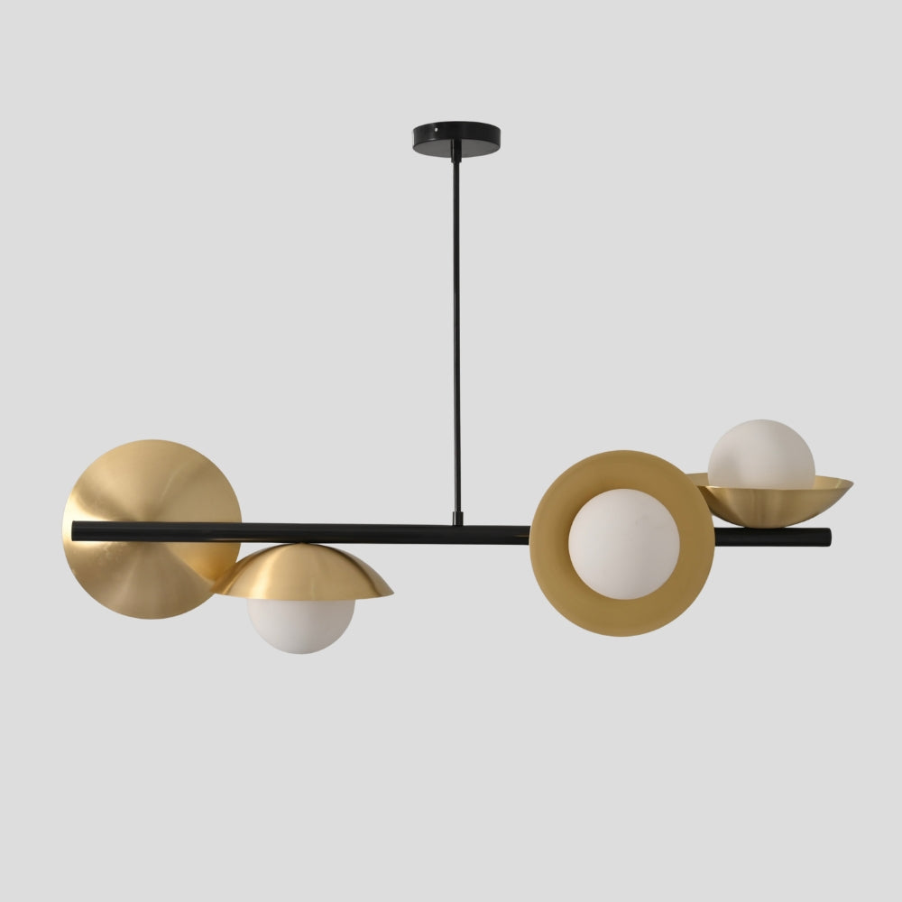 four brass glass globe with an handmade matt black rod ceiling light