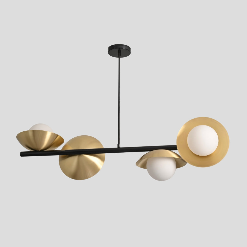 multiple opal glass globe on a raw brass shade and matt black rod by LightCove