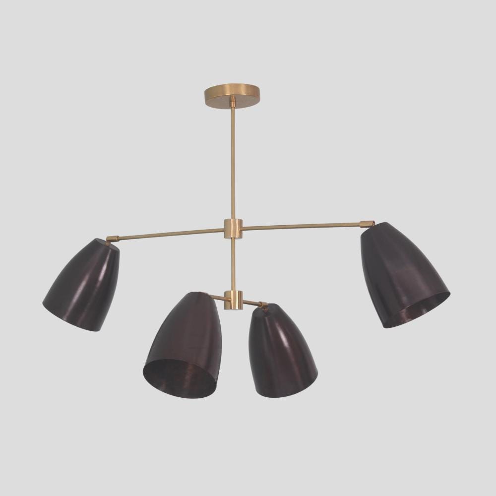 Vintage brass ceiling light with 4 matt black shade pendant