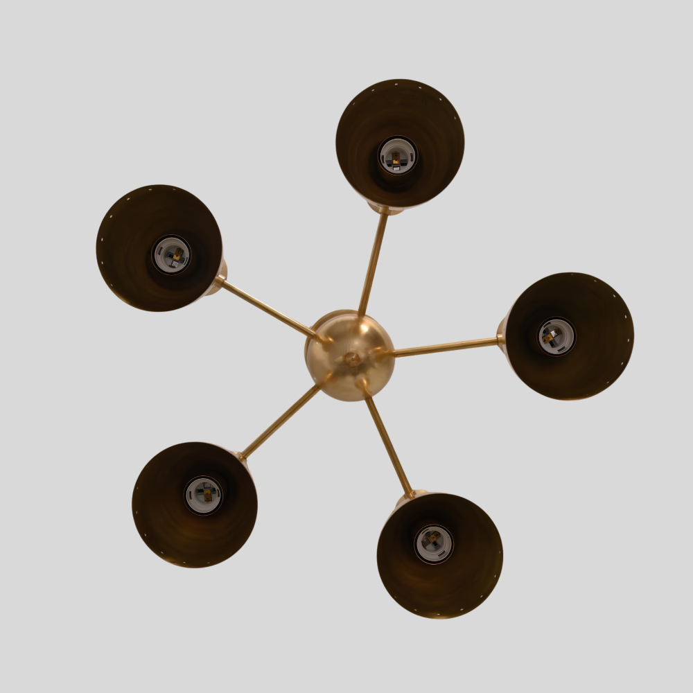 5 Brass Dual Cone Chandelier - Perforated Diabolo Ceiling Light
