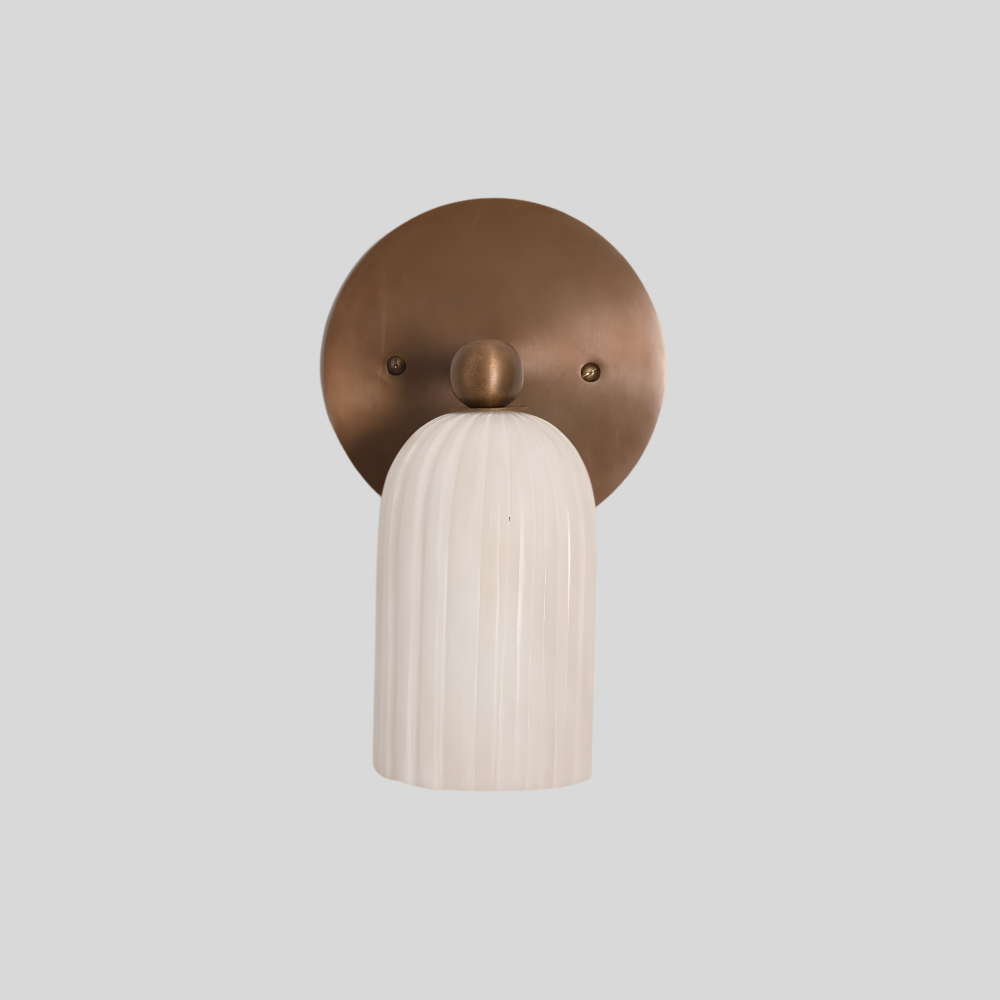 Modern Fluted Alabaster Wall Lamp - Minimalist Brass Cylinder Ribbed Sconce