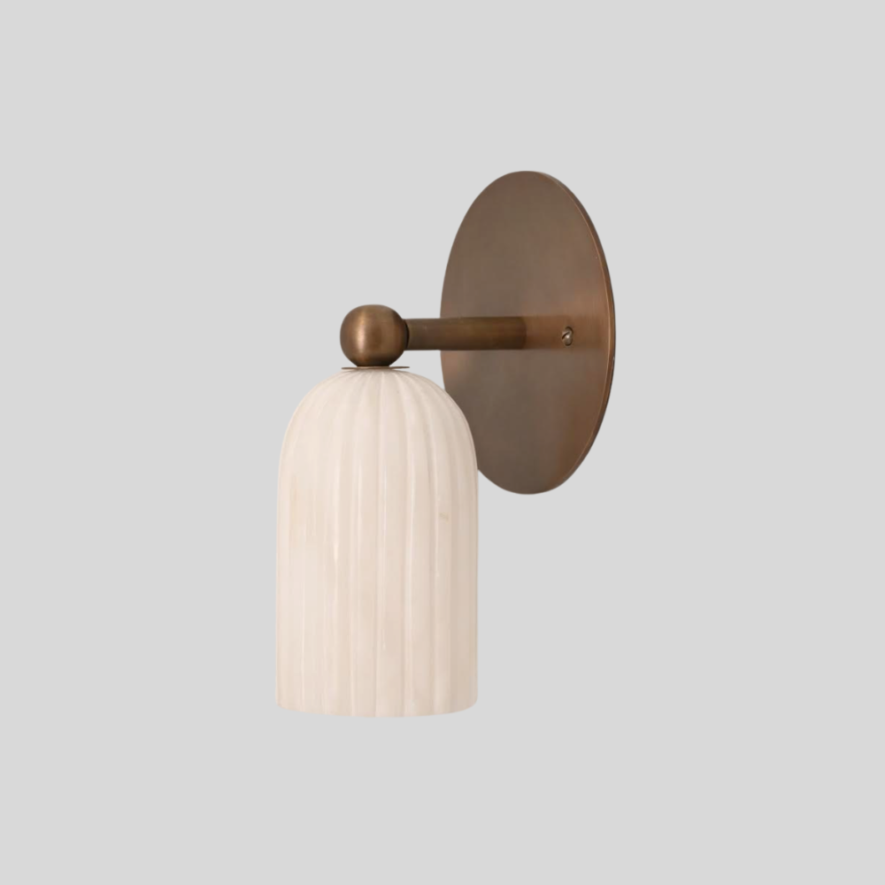 Modern Fluted Alabaster Wall Lamp - Minimalist Brass Cylinder Ribbed Sconce